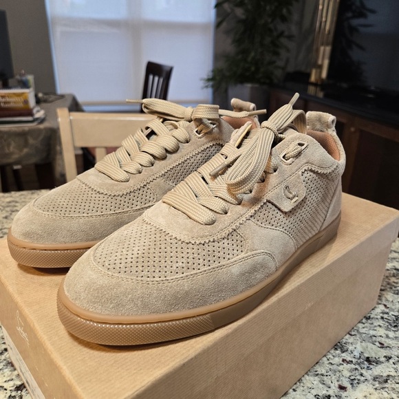 NEW Christian Louboutin Light Beige Suede Tutti Rui Sneakers Size 37.5 - Picture 4 of 12